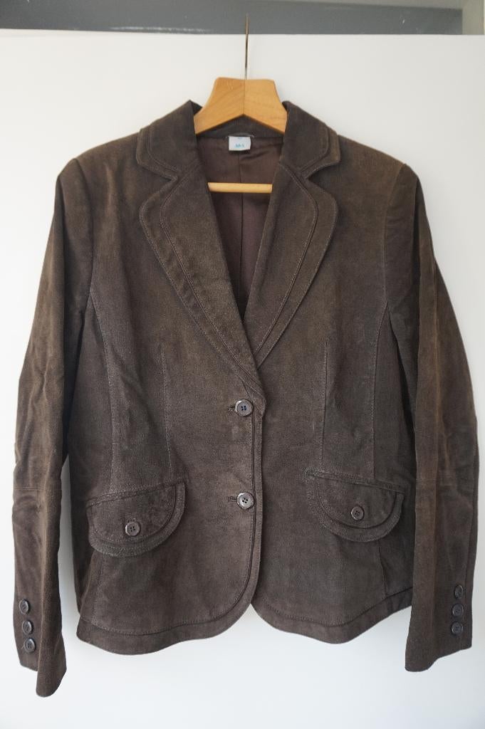 Bruin suède leren jas MS leer leder jasje maat 42 / L, Bruin, Maat 42/44 (L), Ophalen of Verzenden, Zo goed als nieuw