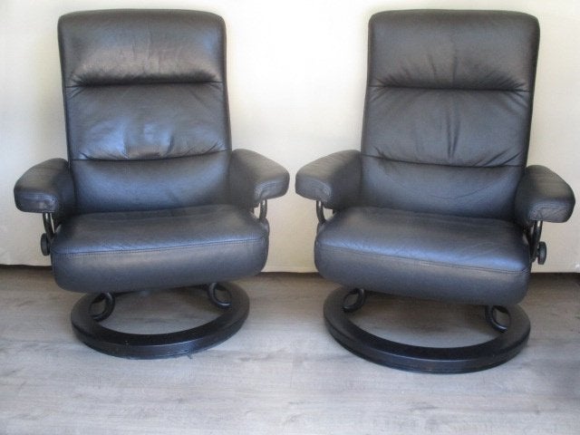 KEURIGE set Stressless comfort relax fauteuils zwart leder M, Huis en Inrichting, Fauteuils, Ophalen, Minder dan 50 cm, 75 tot 100 cm