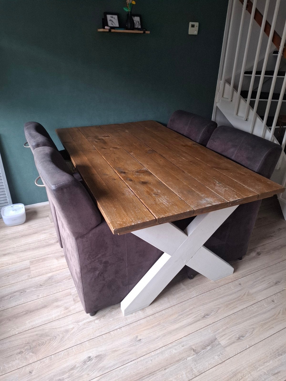 Robuuste eettafel met kruispoot, Ophalen, Gebruikt, Overige materialen, 100 tot 150 cm