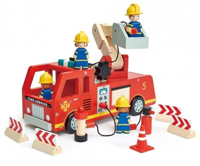Houten Brandweerwagen auto hout Tender Leaf Toys, Info@dam.be, Nieuw, Ophalen of Verzenden, Nijverheidsstraat 54F bus 1 2160 Wommelgem Belgium