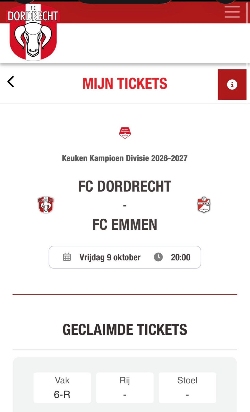 Ticket FC Dordrecht - FC Emmen 9 oktober, Eén persoon
