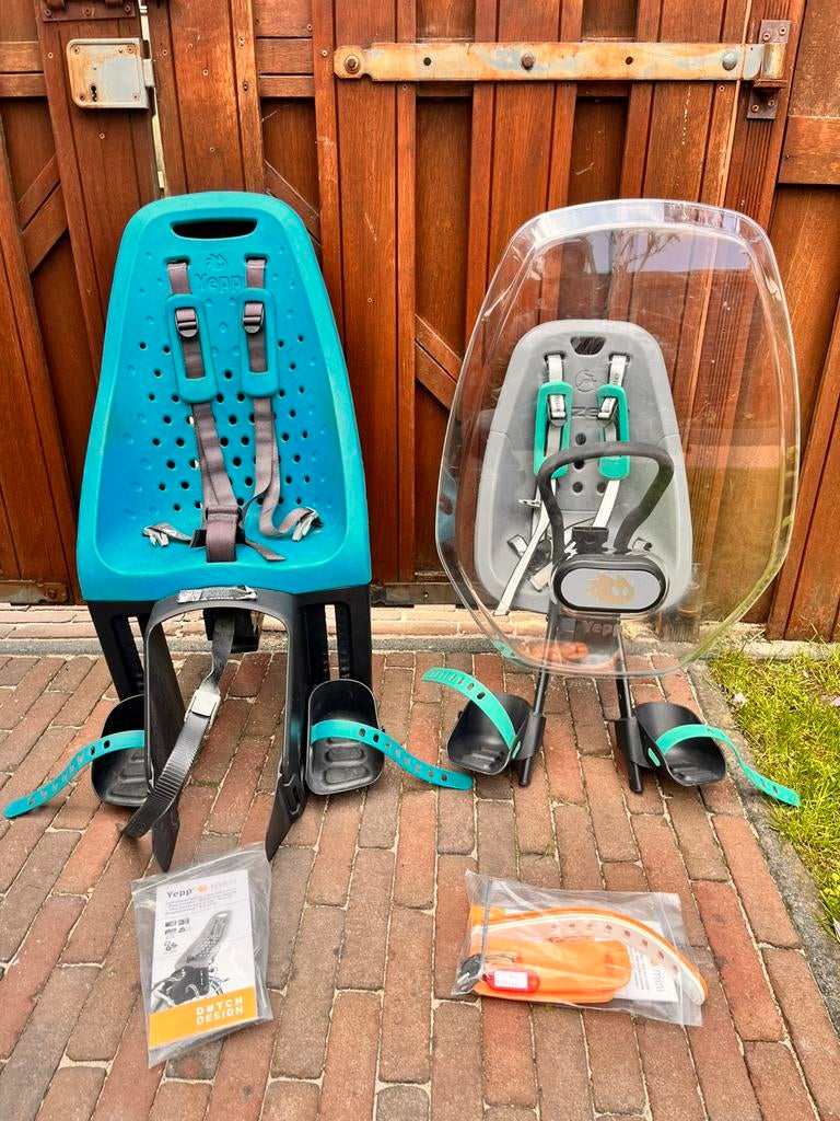 Yepp mini voorzitje met windscherm en maxi achterzitje, Fietsen en Brommers, Fietsaccessoires | Fietsstoeltjes, Ophalen, Gebruikt