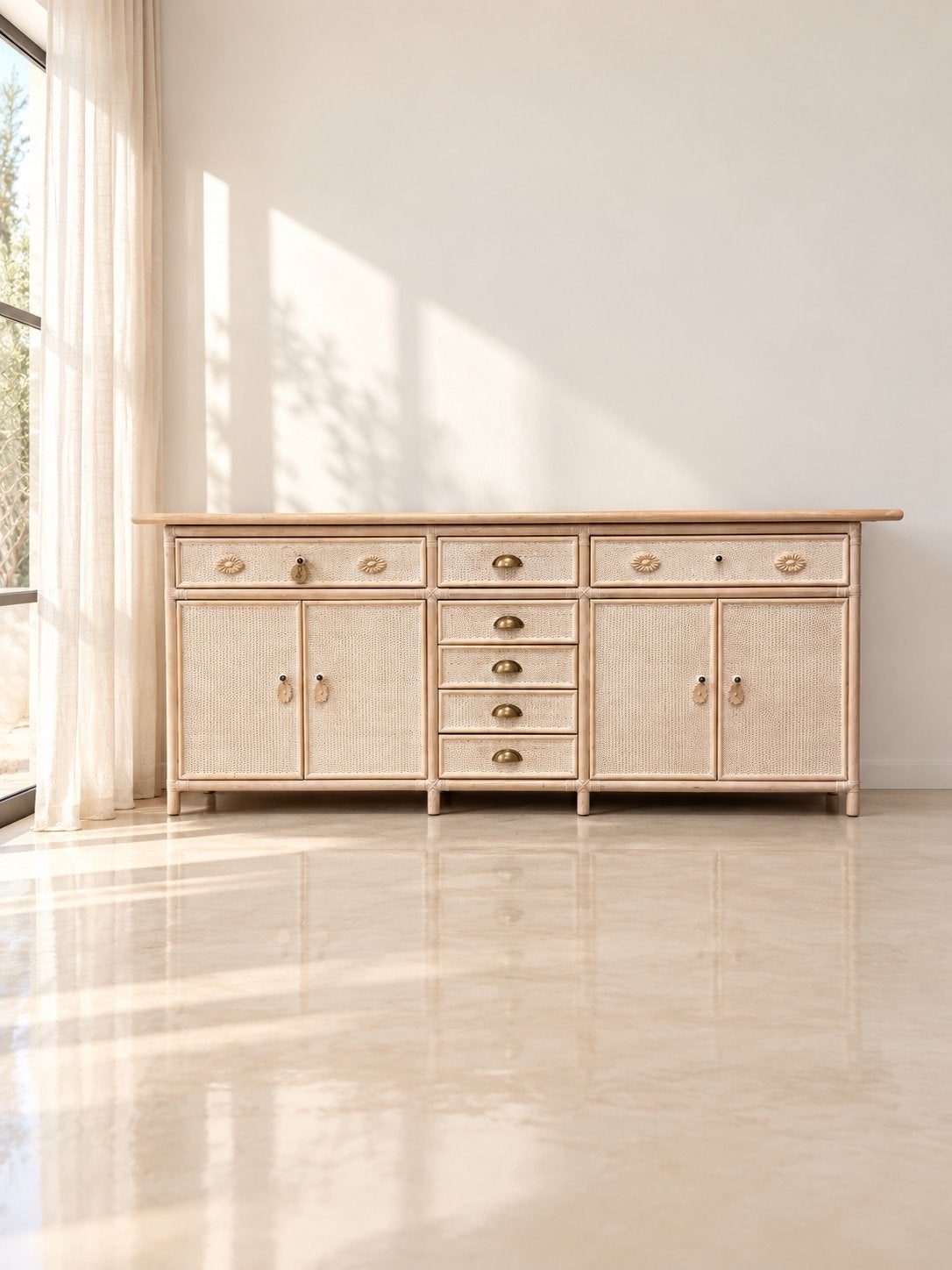 Bamboe dressoir rotan commode ladekast linnenkast boho, Ophalen, 150 tot 200 cm, Zo goed als nieuw, Nvt