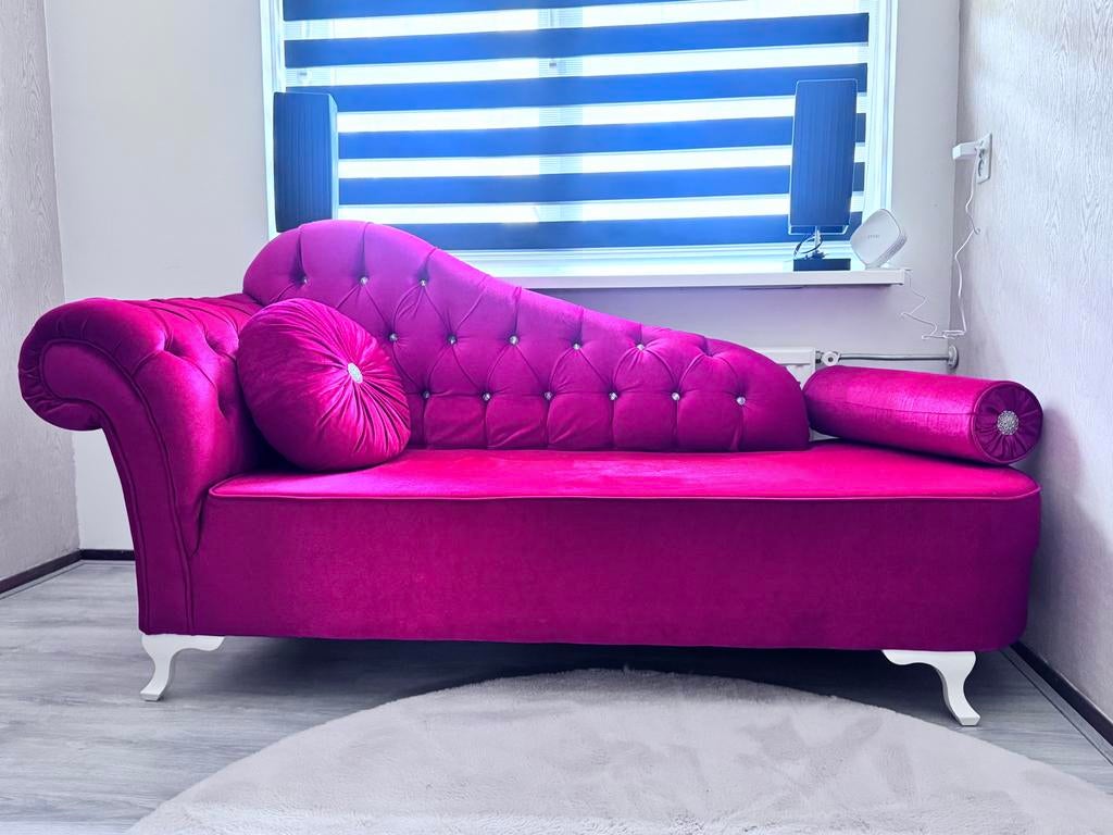 Luxe rode bank met fluwelen bekleding en kristallen knopen, Eenpersoons, 150 tot 200 cm, 75 tot 100 cm, Ophalen of Verzenden