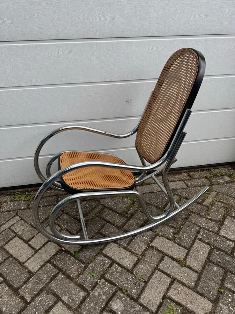 Vintage Bauhaus Schommelstoel Chroom & Rotan, Antiek en Kunst, Ophalen