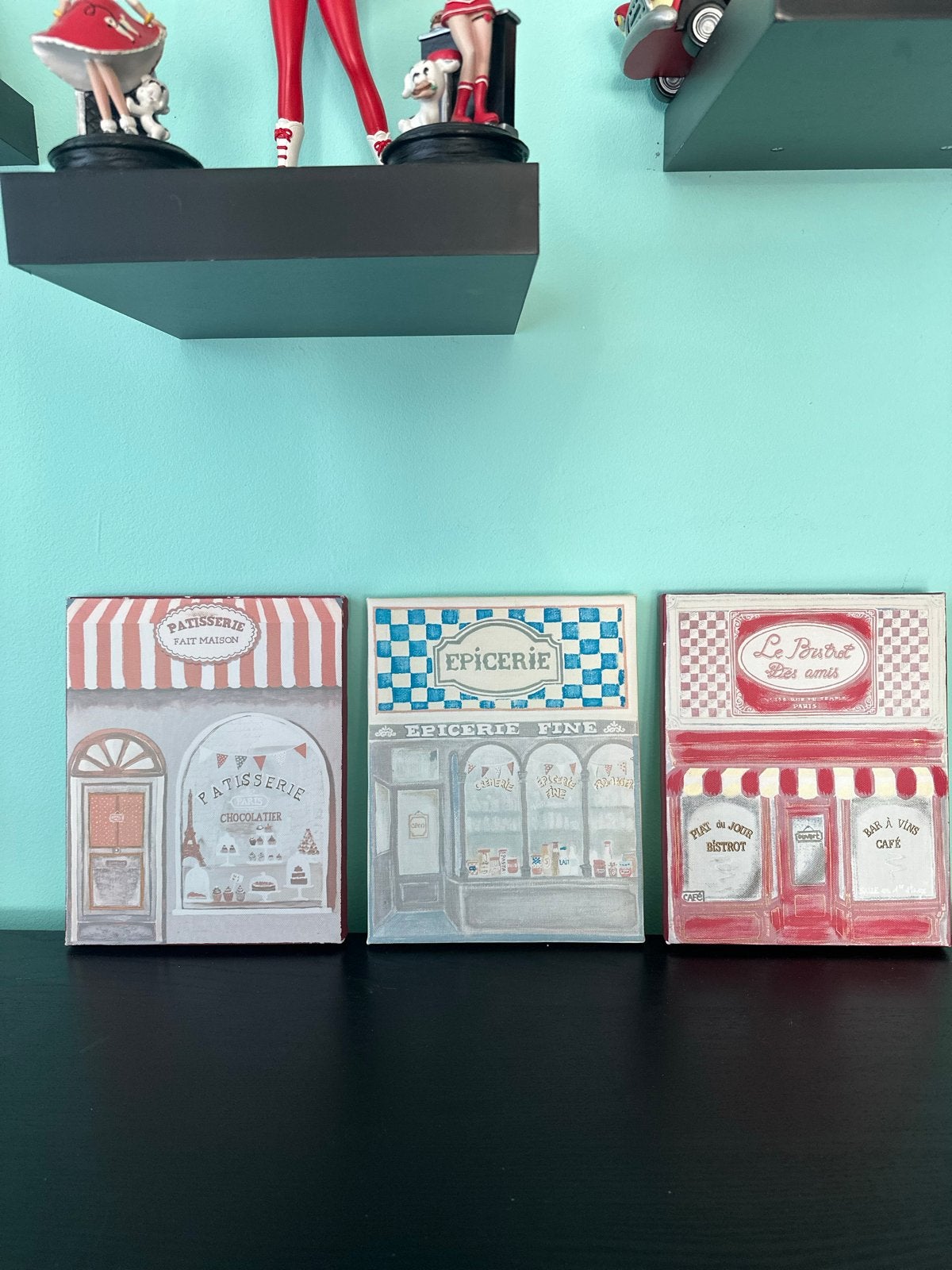 SCHILDERIJEN - Set | Patisserie | Café | Diner | Retro, Minder dan 50 cm, Ophalen of Verzenden, Zo goed als nieuw, Schilderij
