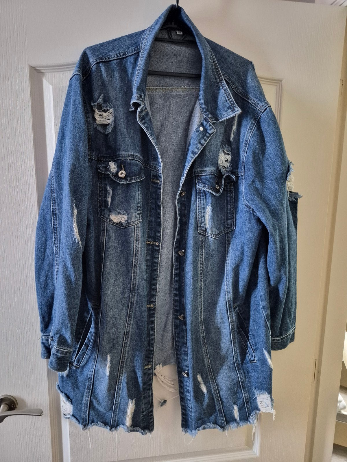 Lange spijkerjas, Kleding | Dames, Grote Maten, Blauw, Ophalen of Verzenden, Zo goed als nieuw, Jasje of Colbert