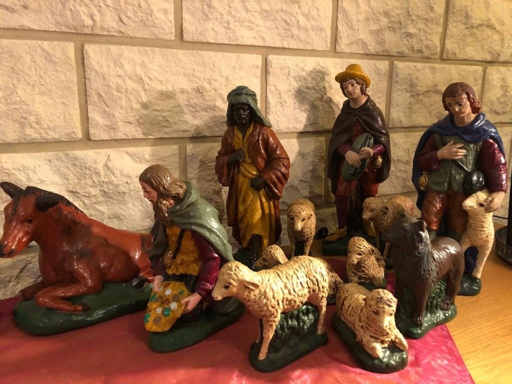 21 delige grote gipsen kerstgroep Gemiddeld ruim 30 cm hoog, Diversen, Kerst, Zo goed als nieuw, Ophalen