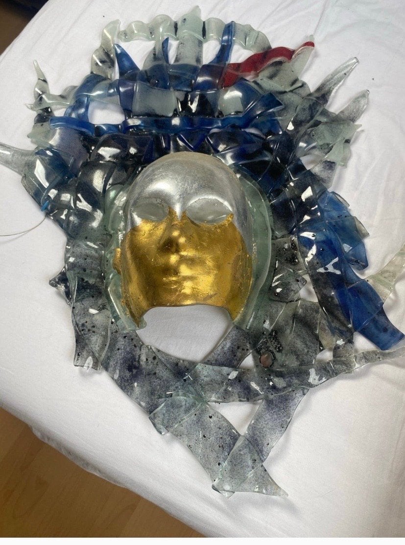 Uniek handgemaakt glazen masker - Wanddecoratie, Meerkleurig, Ophalen, Glas, Handgemaakt