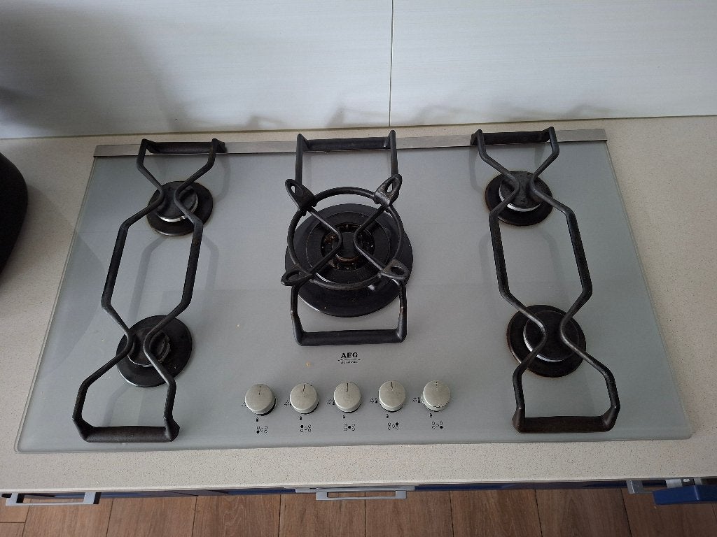AEG 99454GM inbouw-gaskookplaat zilver 5 zones, Witgoed en Apparatuur, Kookplaten, Ophalen, Gebruikt, Inbouw, Gas