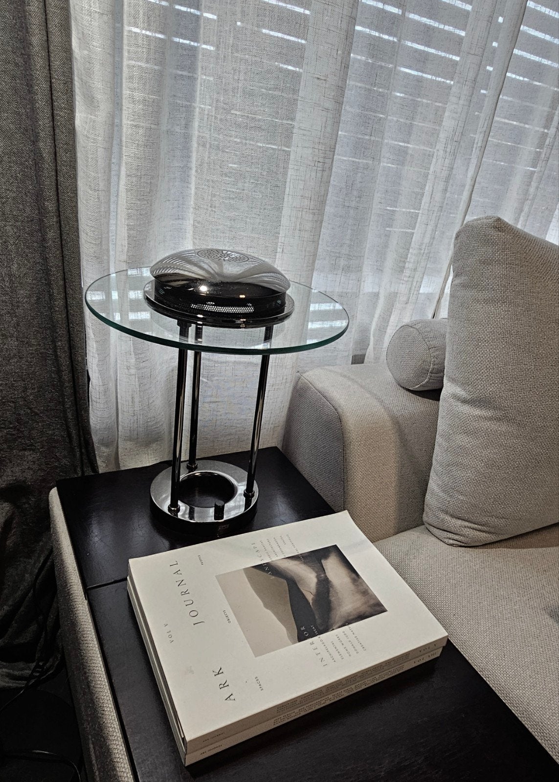 Robert Sonneman Saturn Tafellamp, Memphis Stijl, 1980s, Ophalen of Verzenden, Glas, Dimbaar, Design