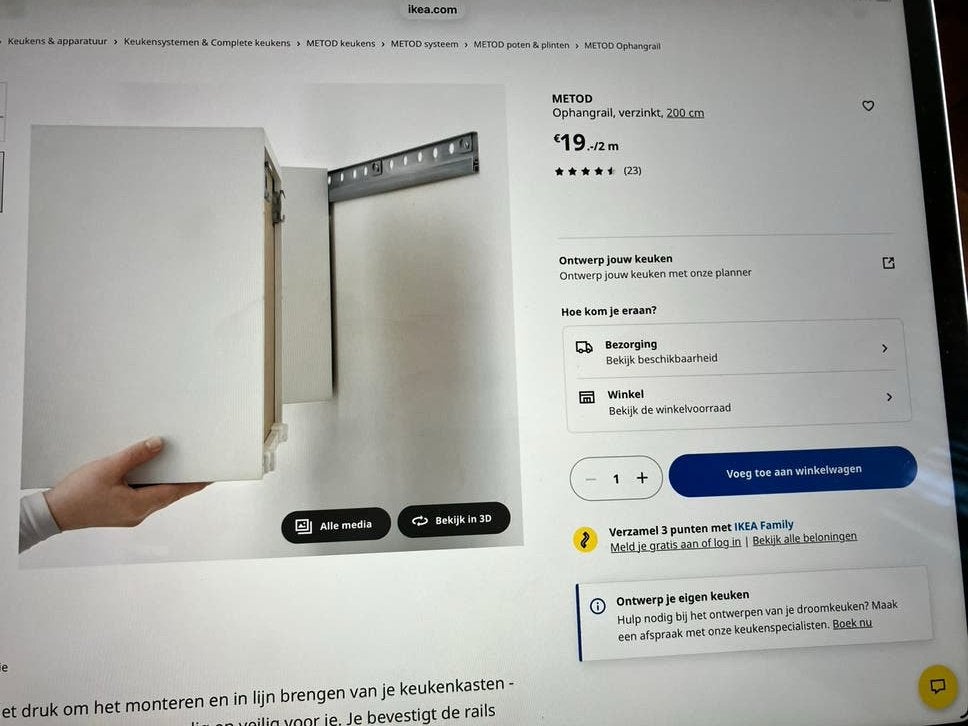 Ikea metod keukenrail 2meter Nieuw, Ophalen, 50 tot 100 cm, Zo goed als nieuw, Minder dan 100 cm