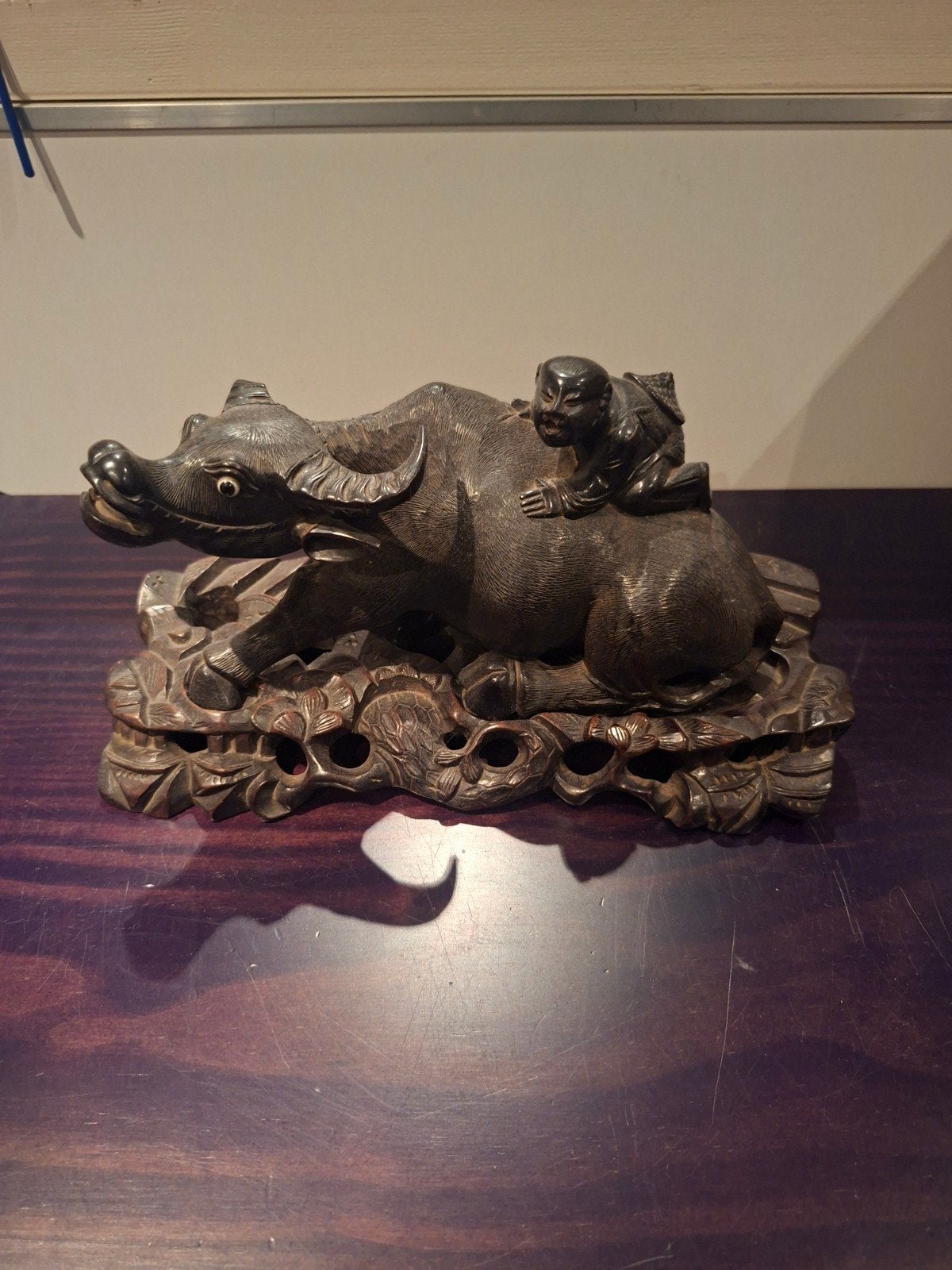karbouw karbou houtsnijwerk india japan china, Ophalen, Zwart, Gebruikt, 20 cm