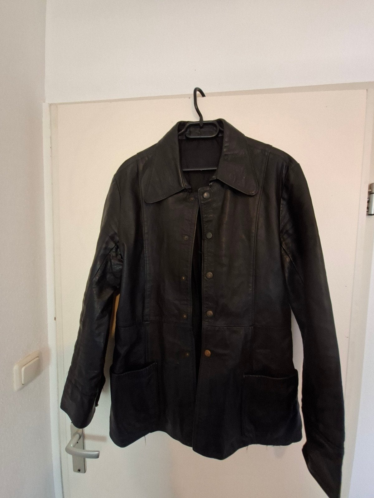 Zwart leren jas, vintage look, maat S/M, Ophalen of Verzenden, Gedragen, Zwart