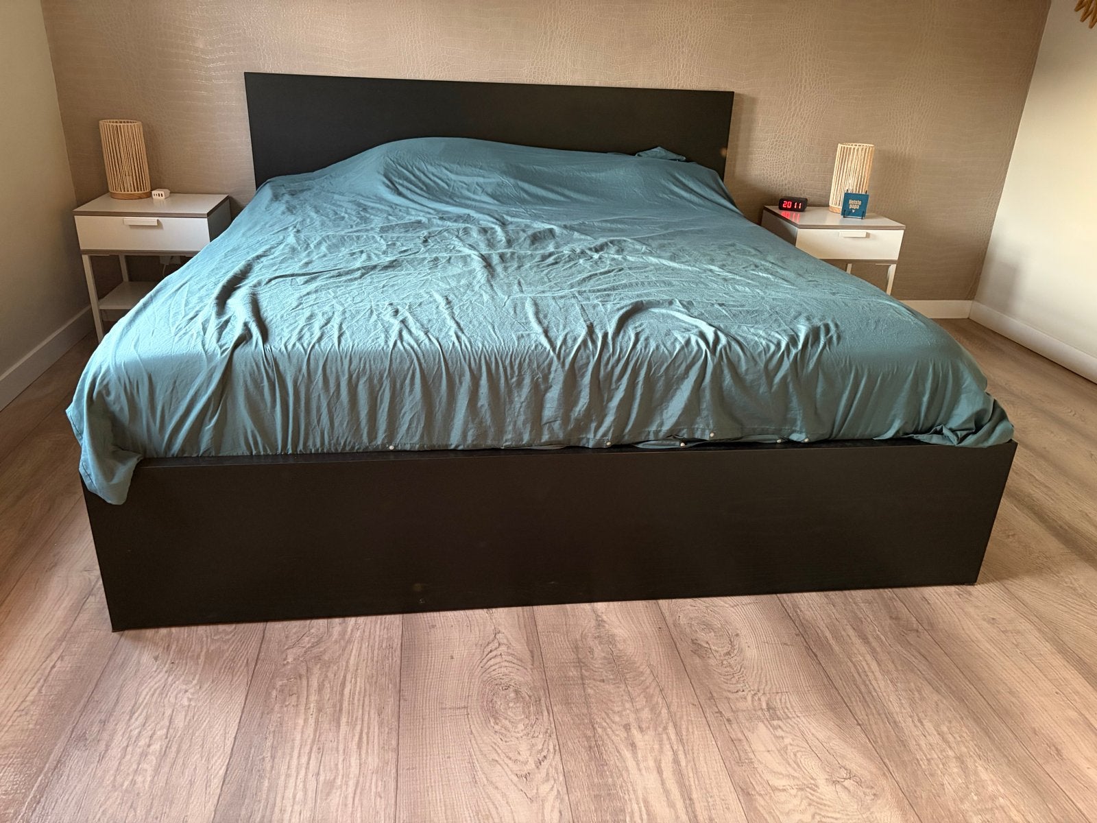 Tweepersoonsbed ikea malm 180 x 200 cm, Ophalen, Gebruikt, Zwart, Tweepersoons
