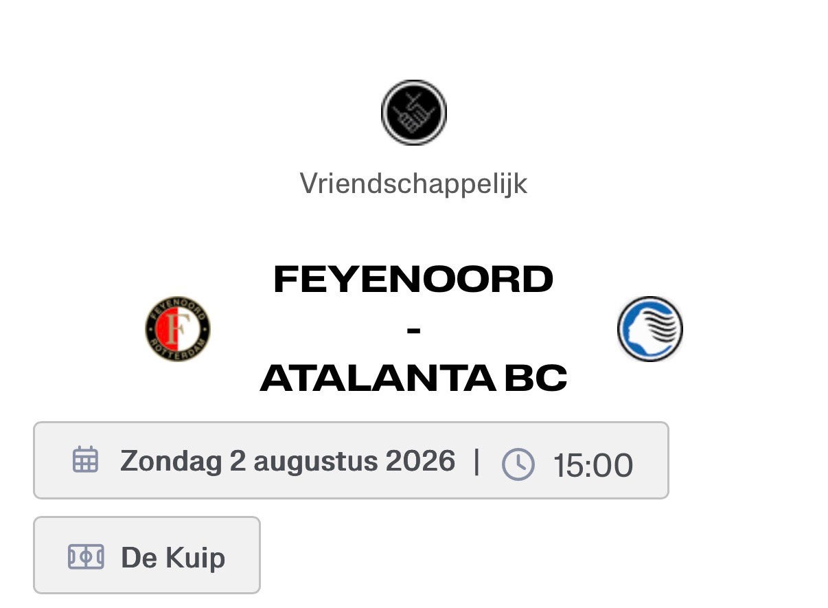 Feyenoord Atalanta Vak VV, Eén persoon, Augustus