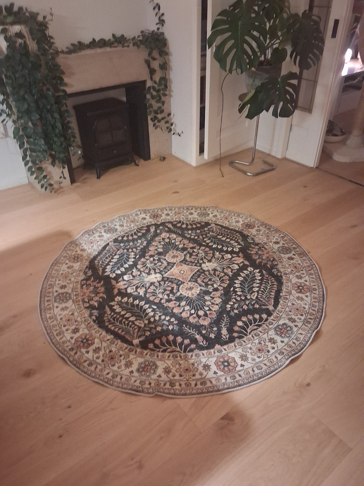 Rond vintage look vloerkleed 1.60m doorsnee, z.g.a.n., Huis en Inrichting, Stoffering | Tapijten en Kleden, Ophalen, 150 tot 200 cm