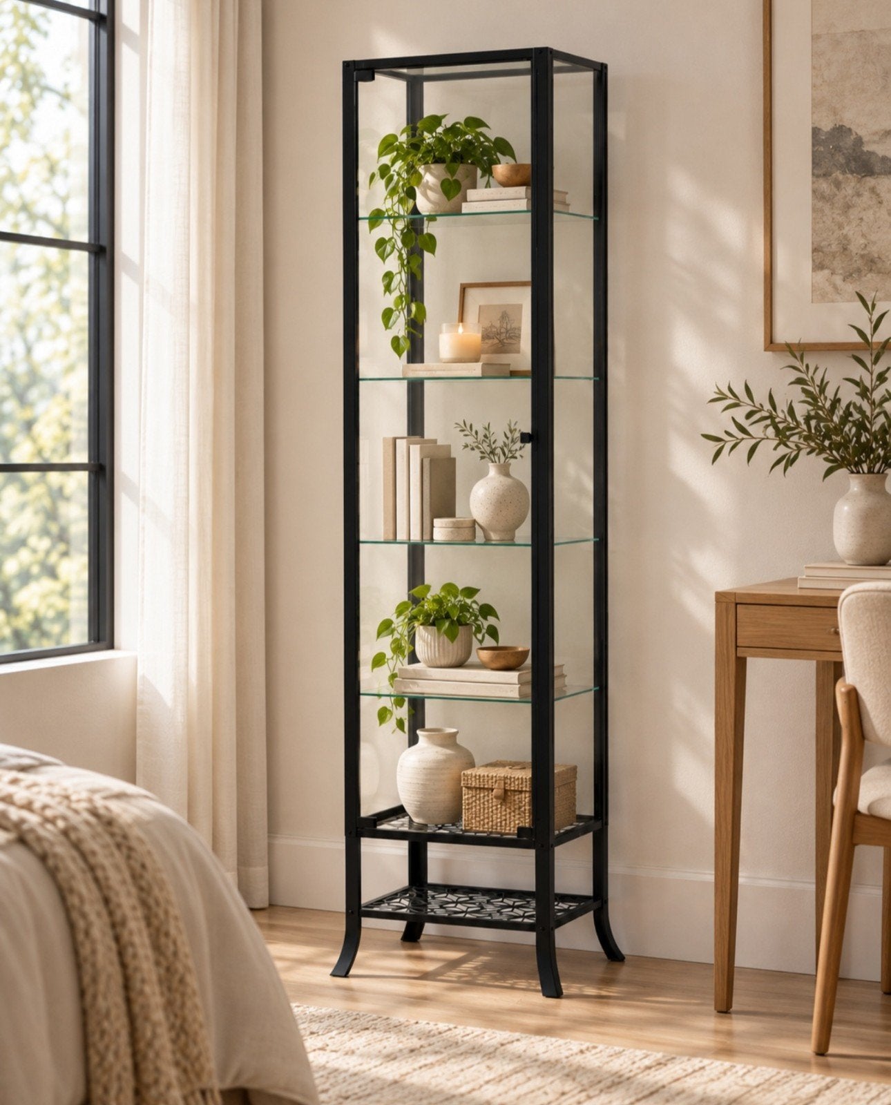 Stijlvolle IKEA KLINGSBO Vitrinekast – Zwart/Glas, Met deur(en), Glas, Zo goed als nieuw, 150 tot 200 cm