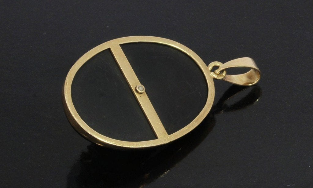 Diamanten 14k gouden onyx antieke medaillon hanger ketting, Verzenden, Goud, Hanger, Met edelsteen