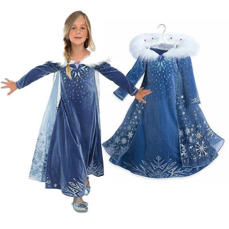 ZOMER DEAL Frozen Elsa Jurk bontkraag maat 92/98, Kinderen en Baby's, Kinderkleding | Maat 98, Verzenden, Nieuw, Meisje, Jurk of Rok