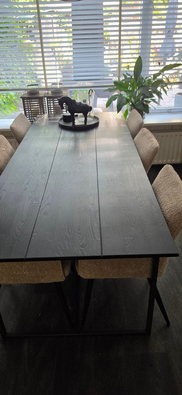 Moderne Zwarte Eettafel met Metalen Onderstel, Ophalen, Gebruikt, Modern, Industrieel, 200 cm of meer