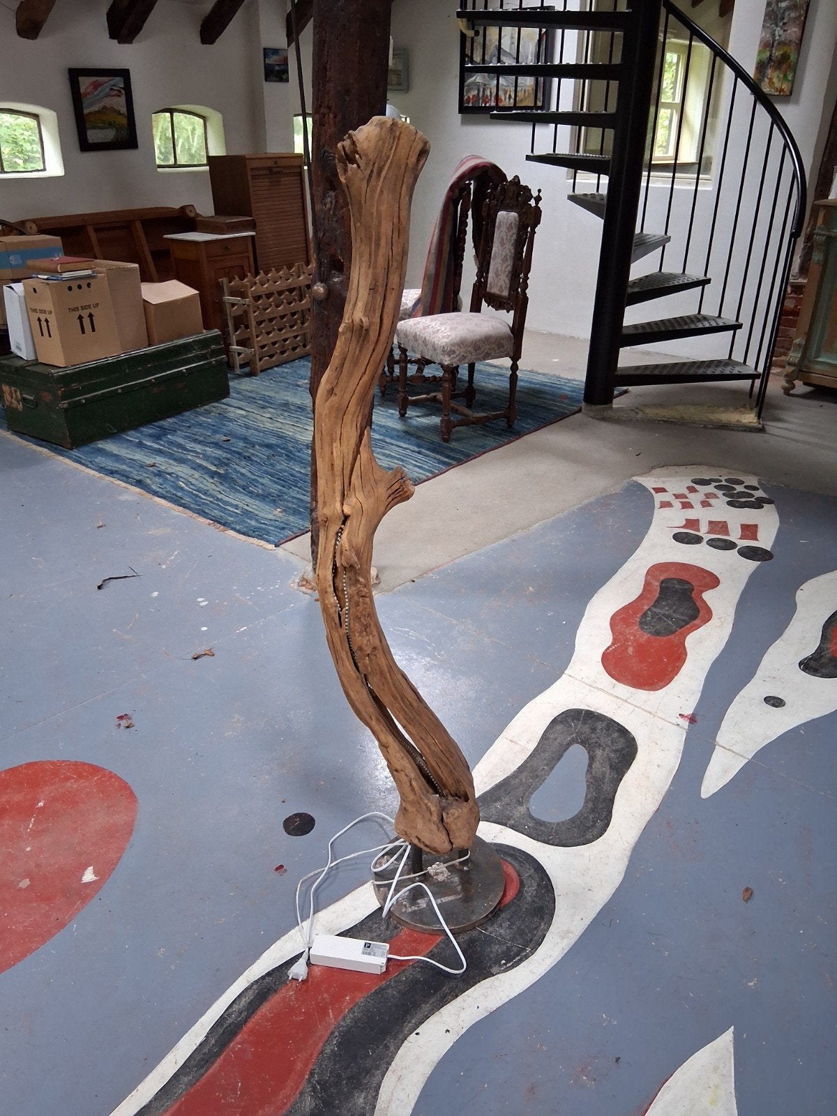 Unieke houten lampvoet van drijfhout, Antiek en Kunst, Ophalen