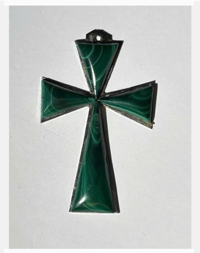 Malachiet Kruis Hanger, metalen achterzijde 4,5 x 3 cm, Ophalen of Verzenden