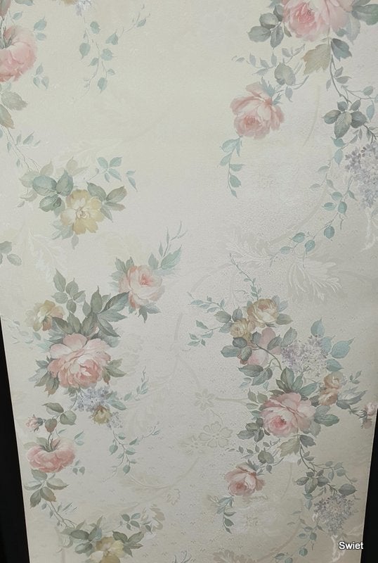12404 Origineel vintage brocante bloemen behang swiet, Ophalen of Verzenden, Minder dan 10 m², Beige
