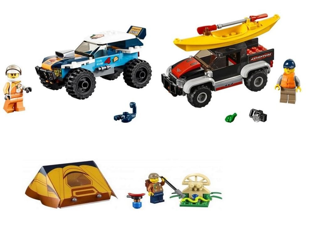 4 Lego City sets 2 Auto’s, Boot, Tent en een Buggy, City, Compleet, Lego, Ophalen of Verzenden