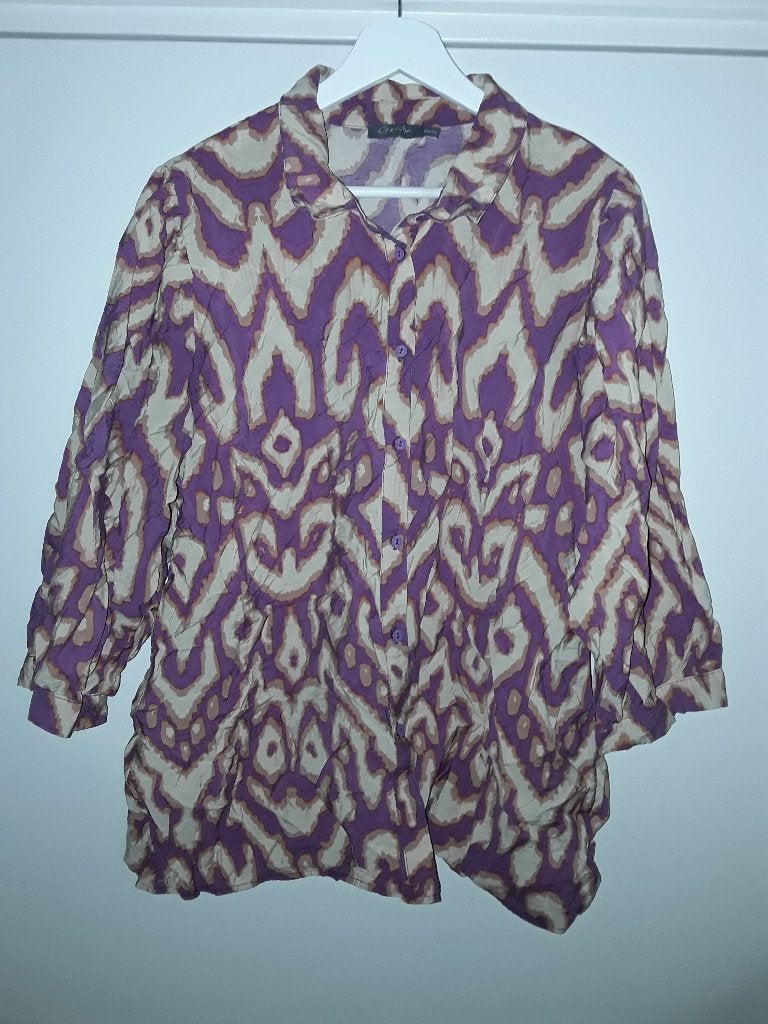 Geisha Paars/Beige Blouse Met Print Maat 3XL / 46, Geisha, Paars, Maat 46/48 (XL) of groter, Nieuw