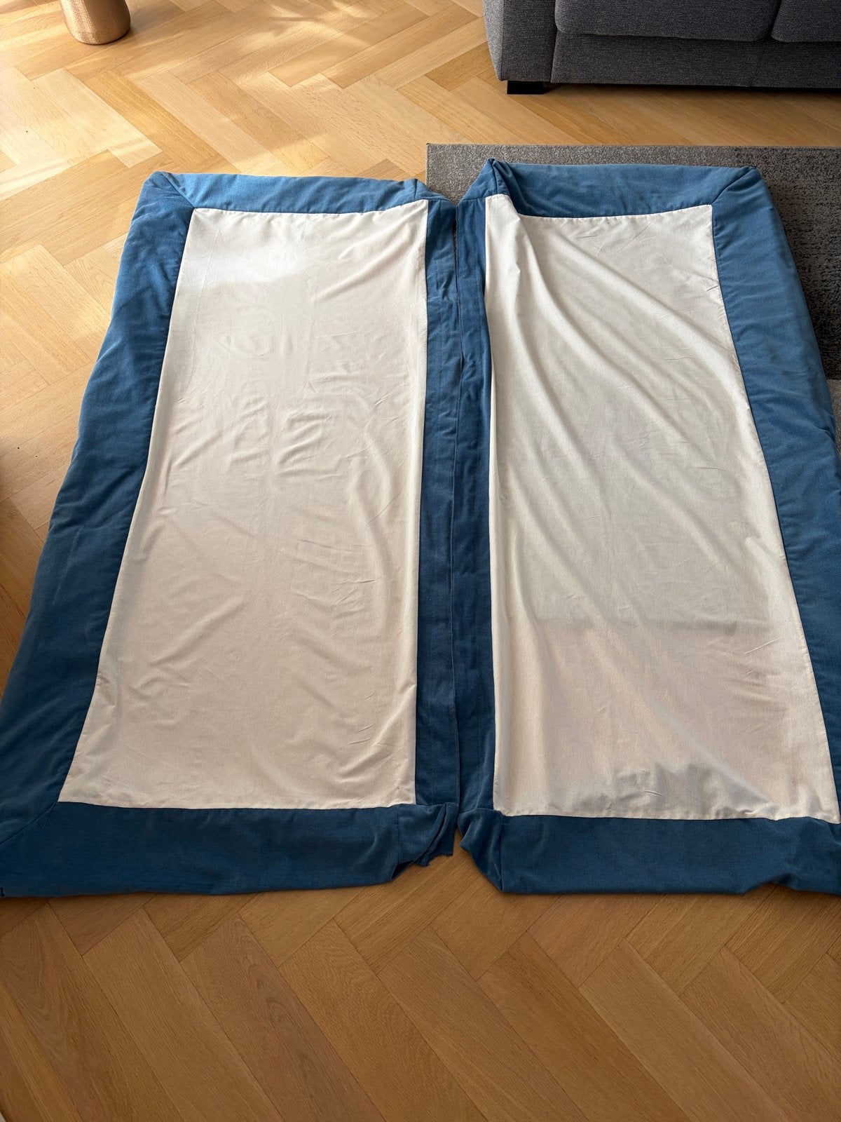 Dunvik boxspring overtrek - complete set, Ophalen, Blauw, Tweepersoons, Zo goed als nieuw