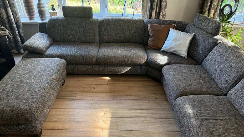 Hoekbank Carina met hocker - moderne loungebank grijs/antrac, Huis en Inrichting, Banken | Complete zithoeken, Ophalen of Verzenden