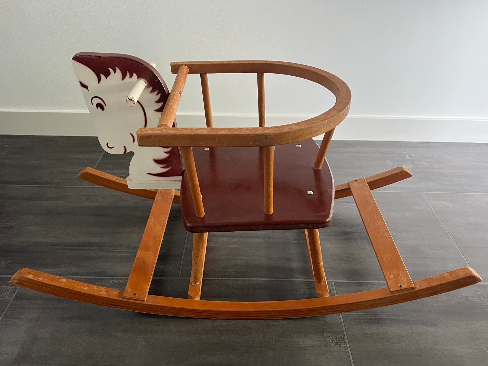 Vintage houten hobbelpaard met zitje – retro jaren 50/60, Ophalen, Gebruikt
