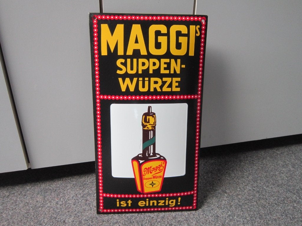 MAGGI EMAILLE RECLAMEBORD, Ophalen, Gebruikt, Reclamebord