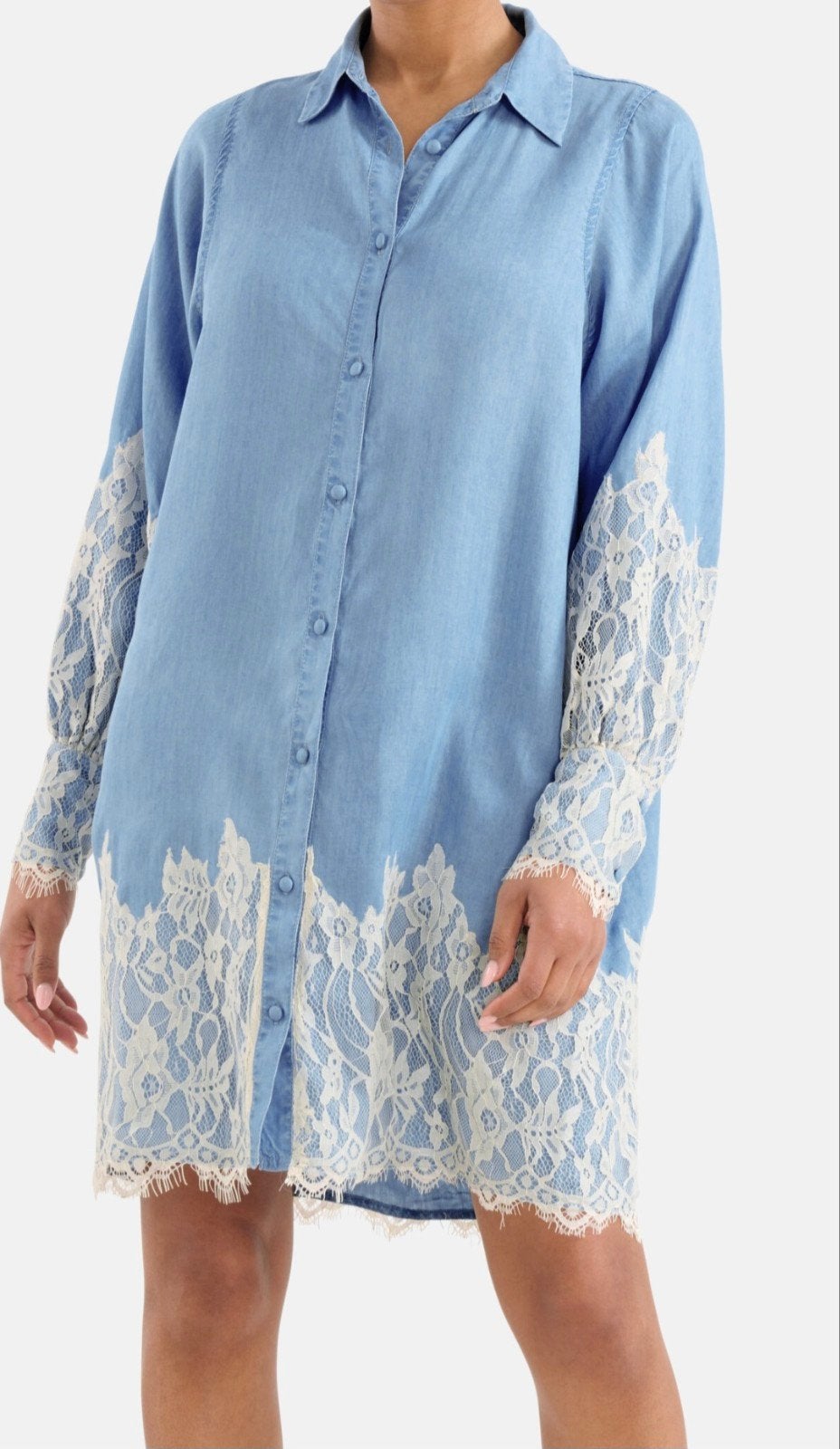 Mooie blauwe korte doorknoopjurk met kant xxl ibiza lace, Blauw, Maat 46/48 (XL) of groter, Shoeby x Fred, Ophalen of Verzenden