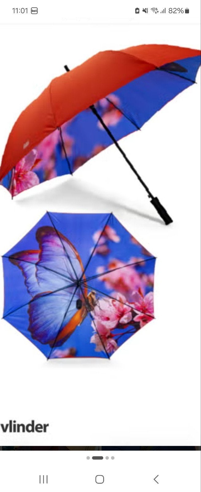 Vlinder paraplu - Blauw/Oranje/Rood, Ophalen, Nieuw, Overige kleuren
