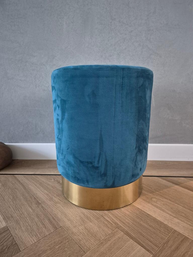Luxe fluwelen poef in teal met gouden accent, Ophalen of Verzenden, Zo goed als nieuw, Overige materialen