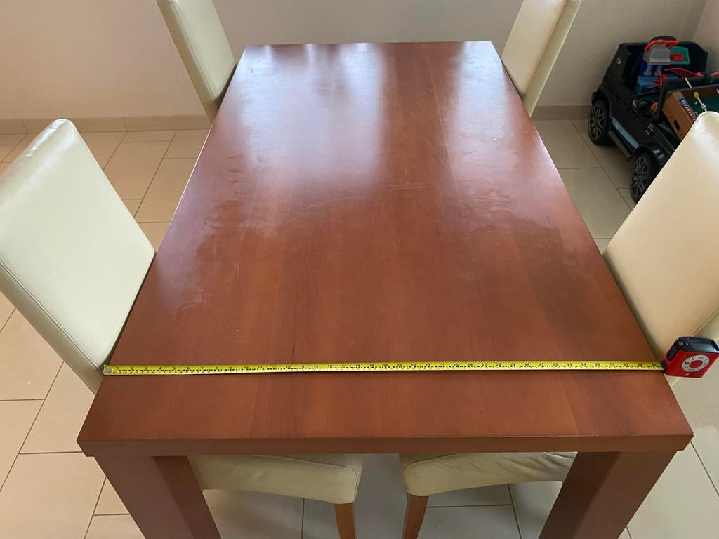 Kersen eettafel 180x100  met 4 stoelen, Ophalen, Gebruikt, 100 tot 150 cm, 50 tot 100 cm