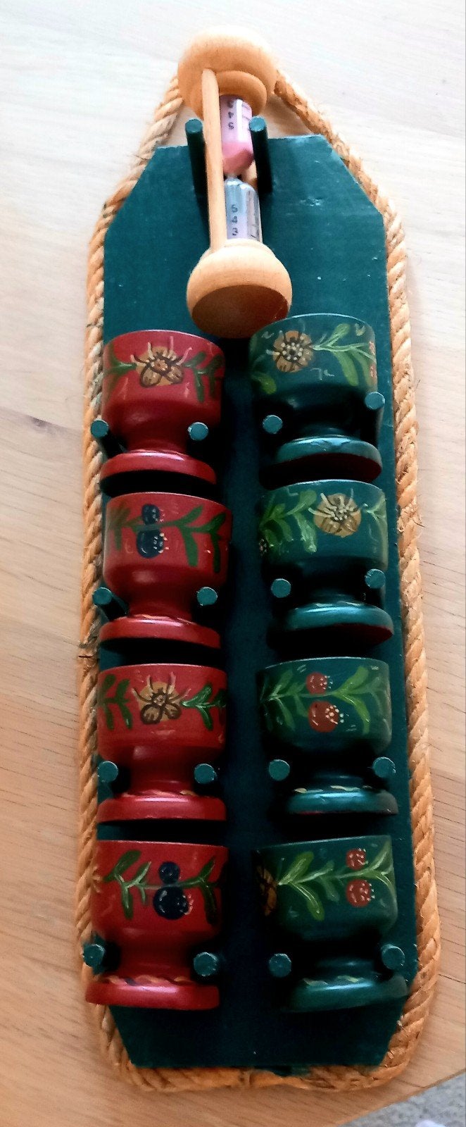 Eierdopjes 8+zandloper/hout hindeloper stijl, Ophalen of Verzenden
