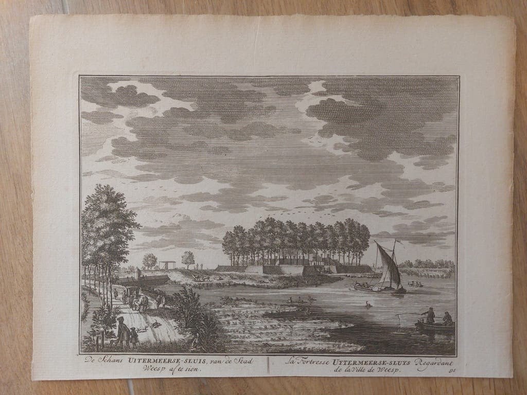 91 / Uitermeerse Sluis van de stad Weesp af te zien gravure, Antiek en Kunst, Blanco verso, Ophalen of Verzenden, Gravure, 20 cm