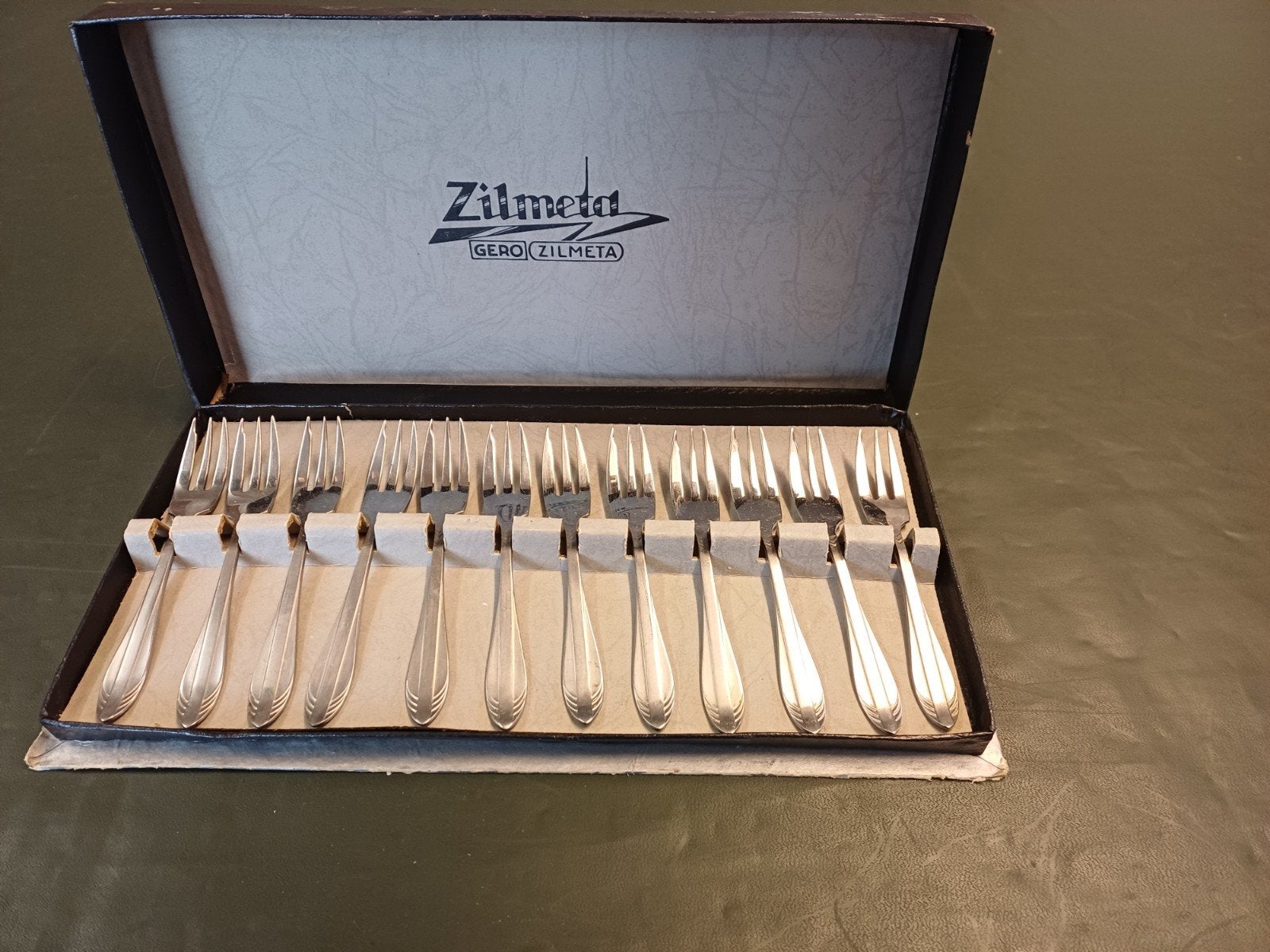 Vintage Gero Zilmeta gebaksvorkjes in originele doos, Ophalen of Verzenden