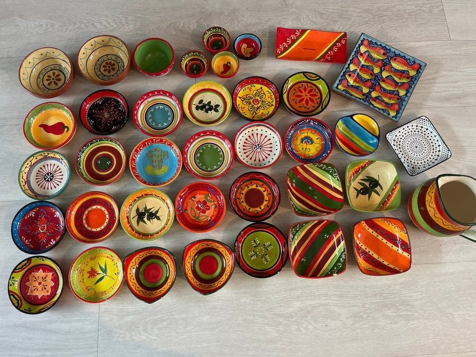 Grote collectie kleurrijk Spaans tapas servies (40+ stuks), Ophalen, Gebruikt, Overige merken, Keramiek