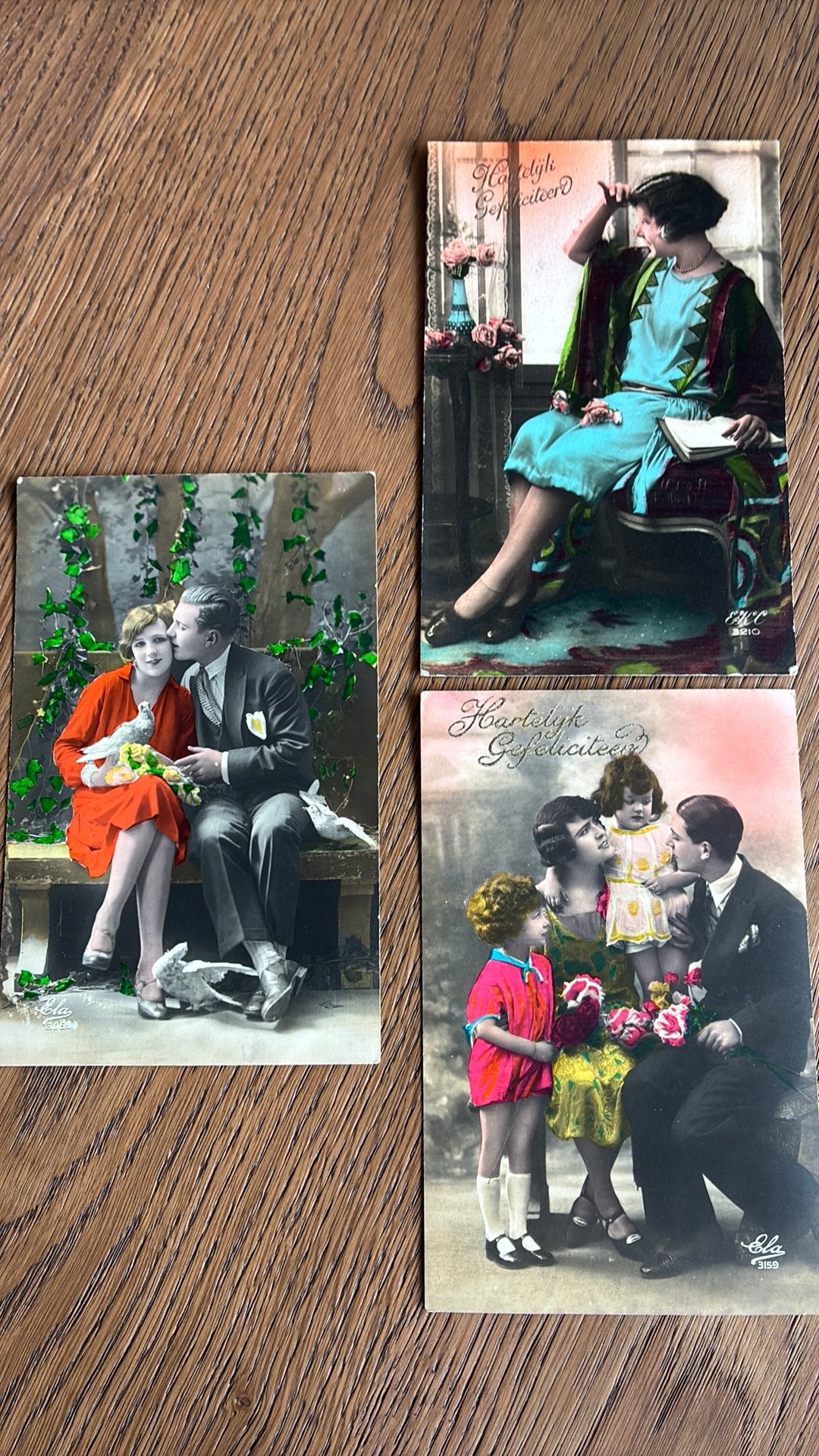 Gefeliciteerd. 3 fotokaarten. Personen, Ophalen of Verzenden, Gelopen