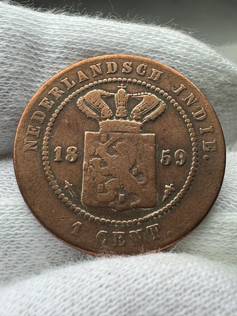 Nederlands Indië - 1 cent 1859, Postzegels en Munten, Ophalen of Verzenden, Koning Willem III, Overige waardes, Losse munt