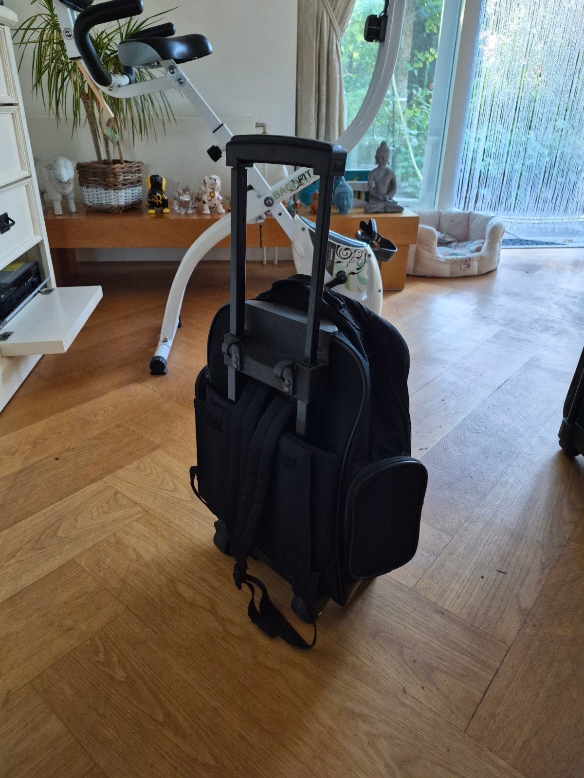 Zwarte rugzak trolley met uitschuifbare handgreep, 40 tot 60 cm, Wieltjes, Gebruikt, 20 tot 30 cm