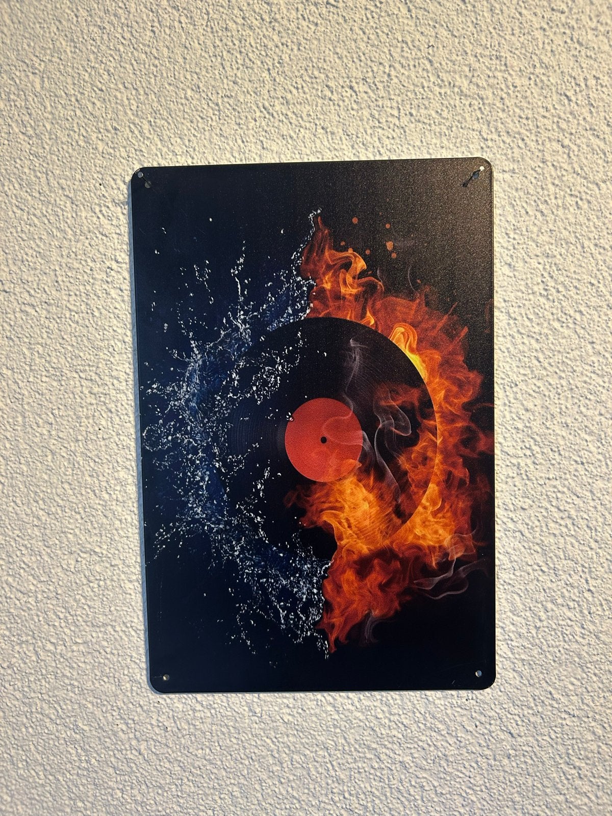 Metalen Wandbord Vinyl Vuur Water 20x30 cm, Metaal, Meerkleurig, Nieuw, Ophalen of Verzenden