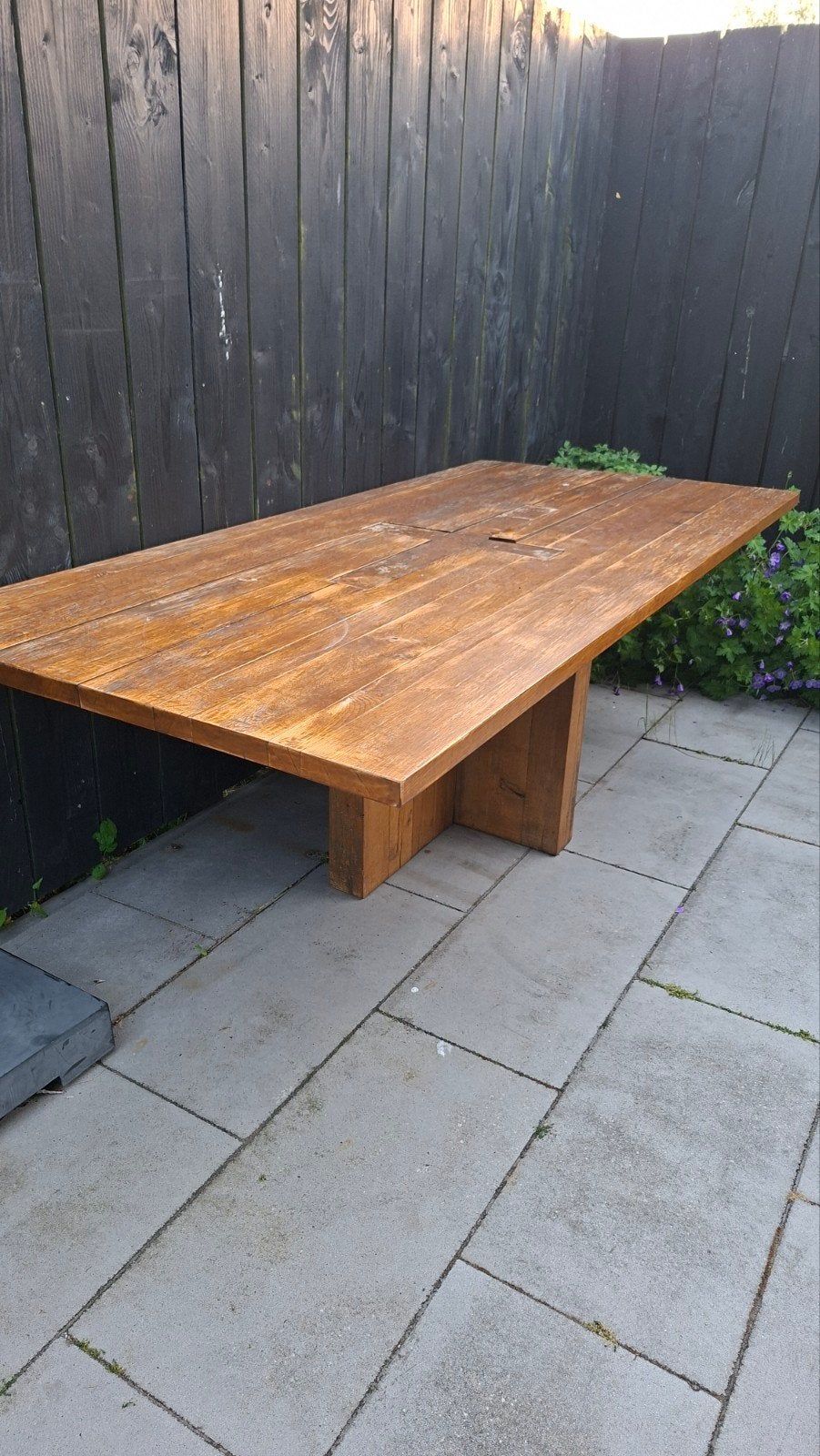 Massief eiken tafel 2.60 x 1.10 cm, Tuin en Terras, Tuintafels, Ophalen, Gebruikt, Rechthoekig, Hout