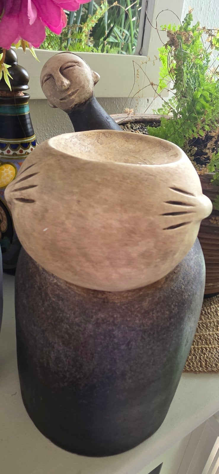 Unieke handgemaakte Mexicaanse terracotta bloempot / vuurpot, Overige typen, Overige onderwerpen, Ophalen of Verzenden, 20 - 50 cm