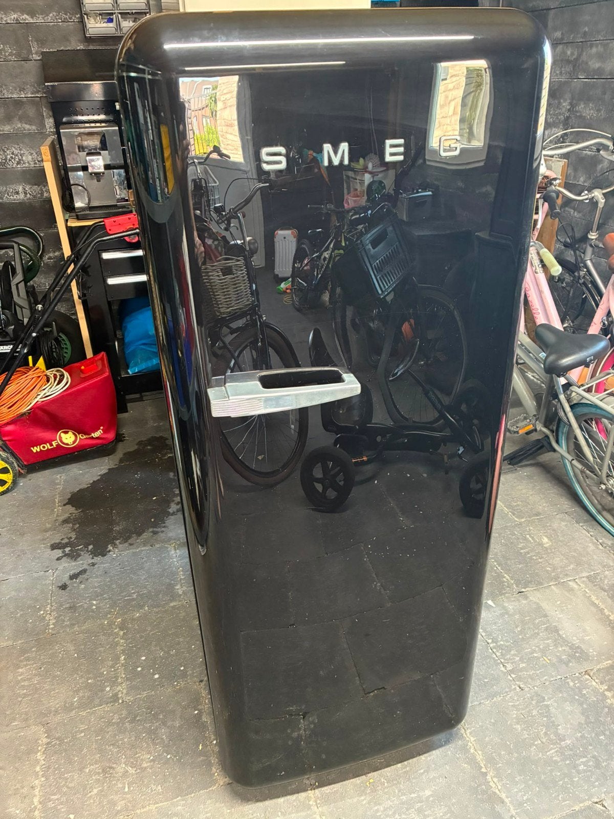 Smeg FAB28RNE1 Koelkast Zwart - Retro Design, Ophalen, Gebruikt, 200 liter of meer, 60 cm of meer