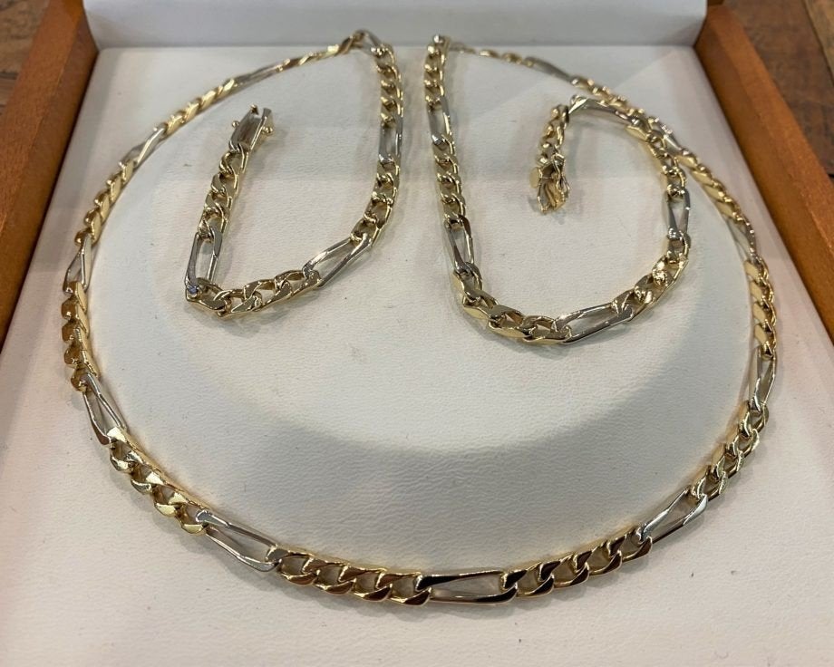 Prachtige Gouden Bicolor Ketting Figaro Schakel 18K, Ophalen of Verzenden, Zo goed als nieuw, Info@kleenedelmetalen.nl, Goud